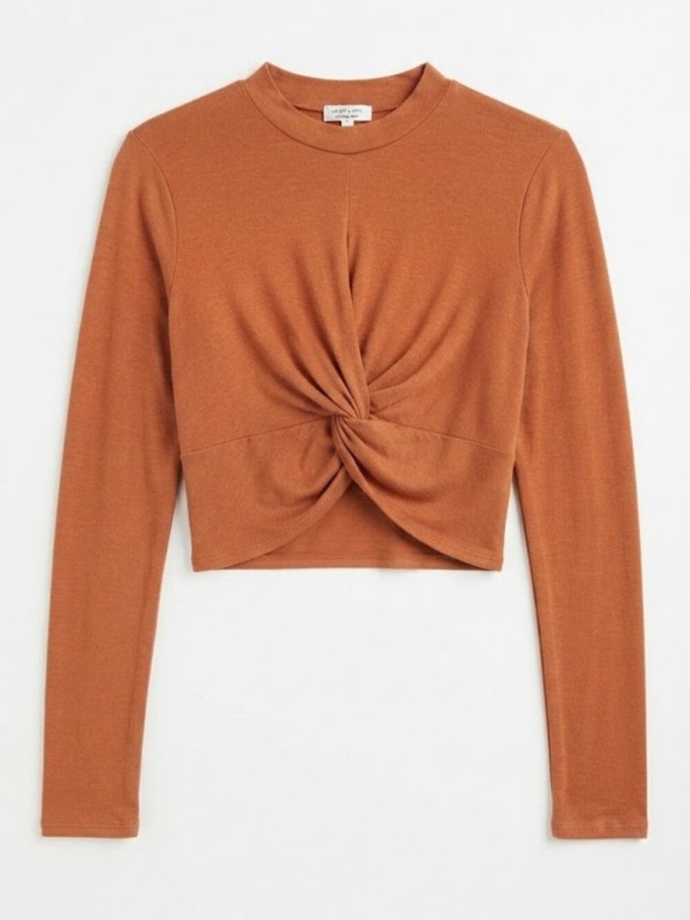 ✨️ Rust-Toned Knot Front Long Sleeve Crop Top